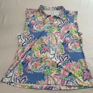 G Lifestyle Golf By Gottex Paisley Top Blouse UPD 50+ Sleeveless Tank Top Sz XL